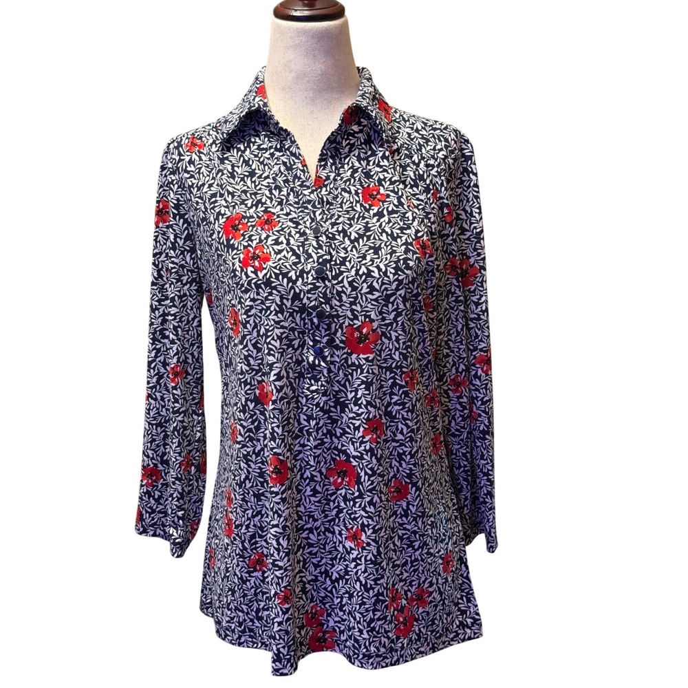 Appleseeds Womens Size S Floral Print Button Front Collared Long Sleeve Tunic‎